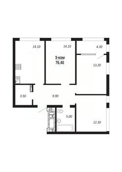 3-к квартира, строящийся дом, 76м2, 16/16 этаж