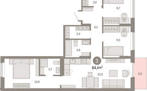 3-к квартира, вторичка, 84м2, 4/9 этаж