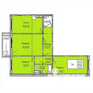 3-к квартира, строящийся дом, 71м2, 10/10 этаж