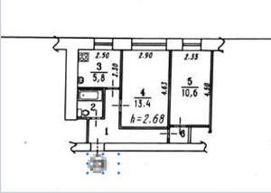 2-к квартира, вторичка, 41м2, 1/5 этаж