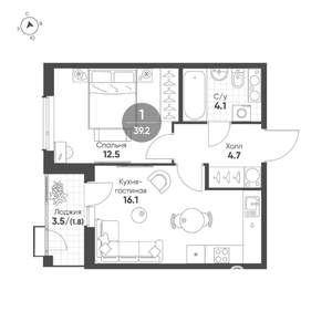 1-к квартира, вторичка, 39м2, 11/12 этаж