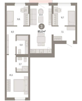 3-к квартира, вторичка, 85м2, 3/9 этаж