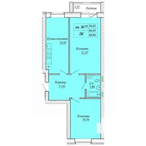 2-к квартира, вторичка, 68м2, 3/4 этаж