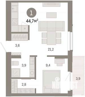 1-к квартира, вторичка, 45м2, 4/8 этаж
