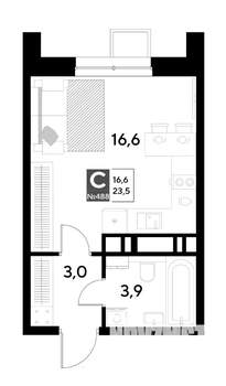 Студия квартира, строящийся дом, 24м2, 7/21 этаж