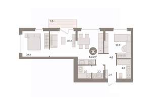 2-к квартира, вторичка, 62м2, 6/16 этаж