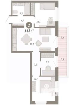 3-к квартира, вторичка, 66м2, 3/9 этаж