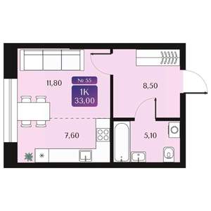 Студия квартира, вторичка, 33м2, 2/9 этаж