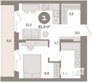 1-к квартира, вторичка, 41м2, 14/16 этаж