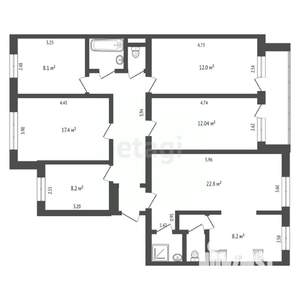6-к квартира, вторичка, 107м2, 1/9 этаж