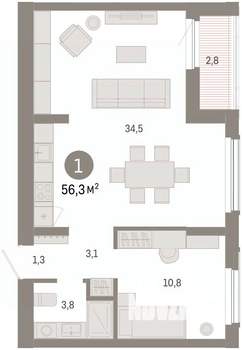 1-к квартира, вторичка, 56м2, 2/8 этаж