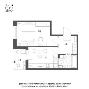 1-к квартира, строящийся дом, 40м2, 4/9 этаж