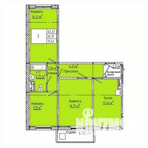 3-к квартира, вторичка, 71м2, 2/10 этаж