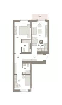 2-к квартира, вторичка, 67м2, 6/9 этаж