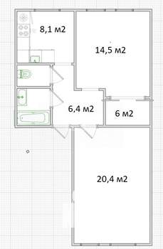 2-к квартира, вторичка, 57м2, 1/3 этаж