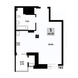 1-к квартира, вторичка, 43м2, 6/18 этаж