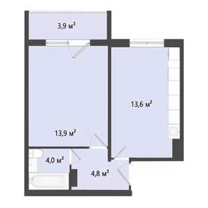 1-к квартира, строящийся дом, 36м2, 1/3 этаж