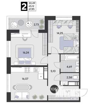 2-к квартира, строящийся дом, 68м2, 2/21 этаж