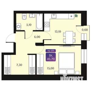 1-к квартира, вторичка, 47м2, 3/9 этаж