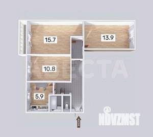 3-к квартира, вторичка, 59м2, 5/5 этаж