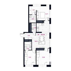 3-к квартира, вторичка, 85м2, 13/15 этаж