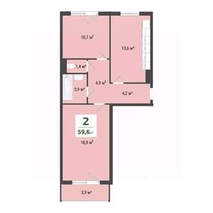 2-к квартира, строящийся дом, 55м2, 10/10 этаж