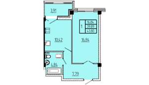 1-к квартира, строящийся дом, 44м2, 2/16 этаж