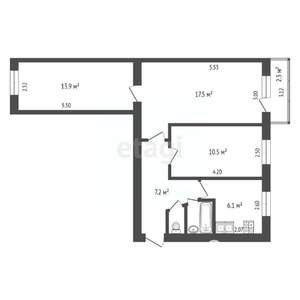 3-к квартира, вторичка, 58м2, 3/5 этаж