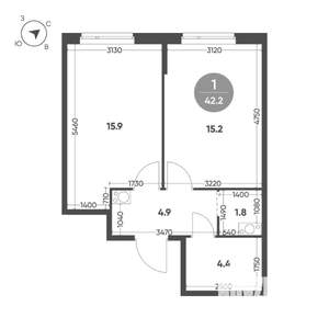 1-к квартира, вторичка, 42м2, 6/7 этаж