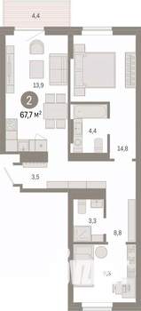 2-к квартира, вторичка, 68м2, 5/9 этаж