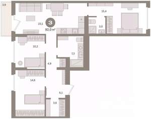 3-к квартира, вторичка, 92м2, 3/16 этаж