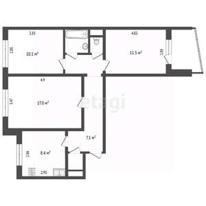 3-к квартира, вторичка, 63м2, 7/9 этаж