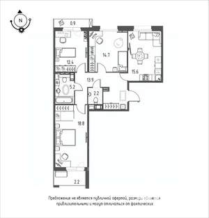 3-к квартира, строящийся дом, 86м2, 9/12 этаж