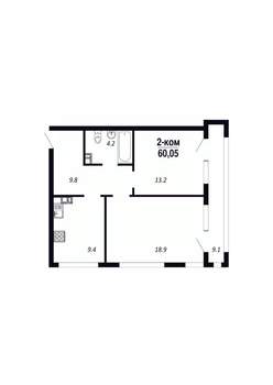 2-к квартира, строящийся дом, 60м2, 20/22 этаж