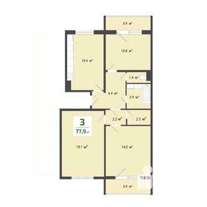 3-к квартира, строящийся дом, 74м2, 1/10 этаж