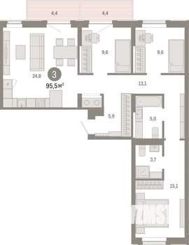 3-к квартира, вторичка, 95м2, 7/17 этаж
