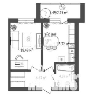 1-к квартира, строящийся дом, 46м2, 15/16 этаж