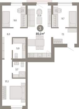 3-к квартира, вторичка, 85м2, 4/9 этаж