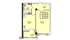 1-к квартира, вторичка, 48м2, 3/16 этаж