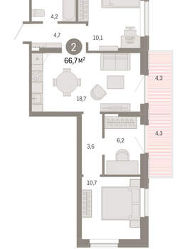 3-к квартира, вторичка, 67м2, 8/9 этаж