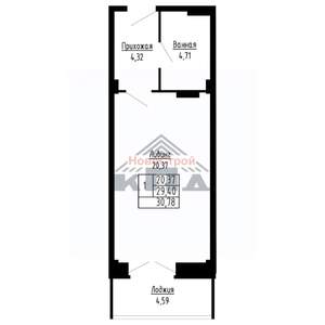 1-к квартира, строящийся дом, 31м2, 13/16 этаж