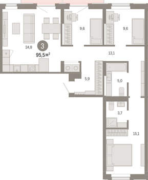 3-к квартира, вторичка, 95м2, 7/9 этаж