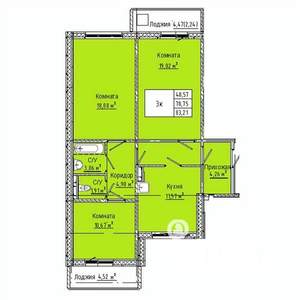3-к квартира, строящийся дом, 83м2, 3/10 этаж