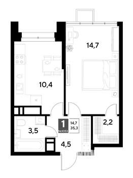 1-к квартира, вторичка, 35м2, 20/21 этаж