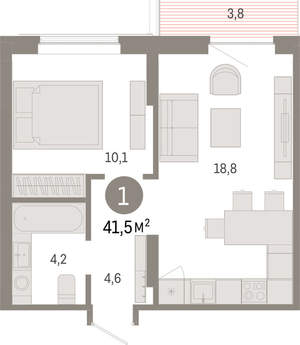 1-к квартира, вторичка, 41м2, 3/9 этаж