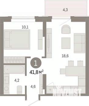 1-к квартира, вторичка, 42м2, 7/17 этаж