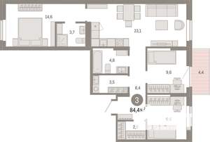 3-к квартира, вторичка, 84м2, 5/17 этаж