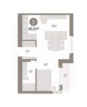 1-к квартира, вторичка, 40м2, 8/8 этаж