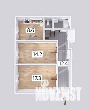 2-к квартира, вторичка, 59м2, 1/3 этаж