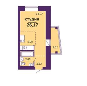 Студия квартира, вторичка, 27м2, 6/9 этаж
